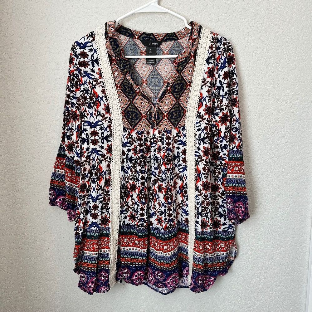 Ali Miles Floral Tunic Top Size Large